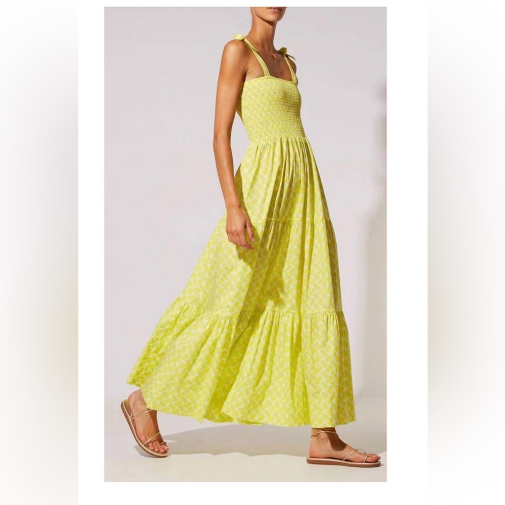 NEW Solid & Striped Yellow and Green Print Smocked Maxi Dress size medium NWT